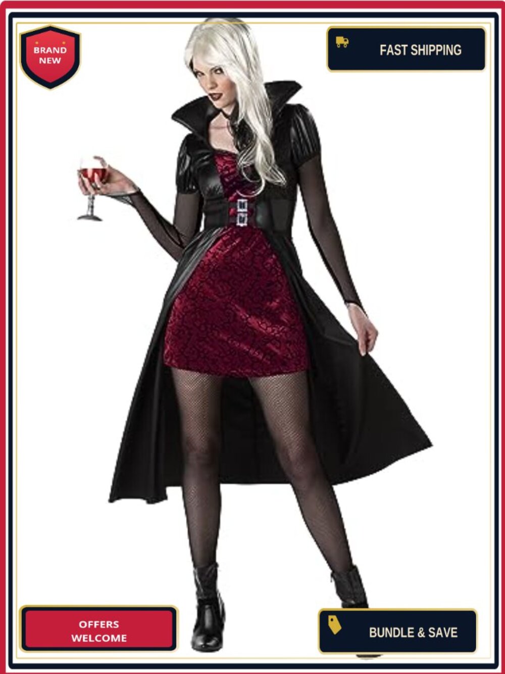 Blood Thirsty Beauty Halloween Costume Dress Attached Collar Belt Adult